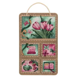 Cross-stich on wooden base "Spring collage" 26*17 cm SO-123