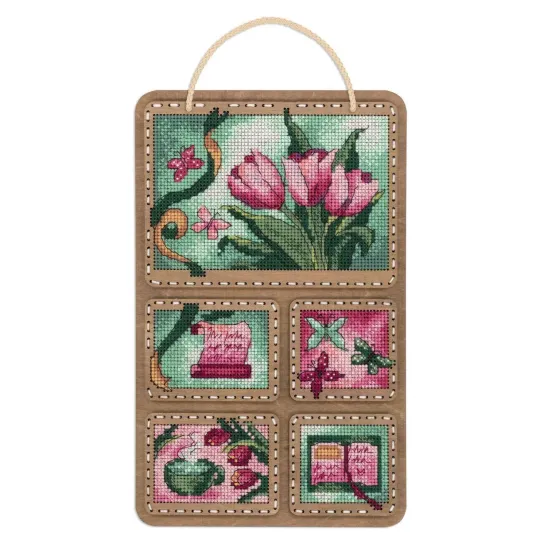 Cross-stich on wooden base "Spring collage" 26*17 cm SO-123