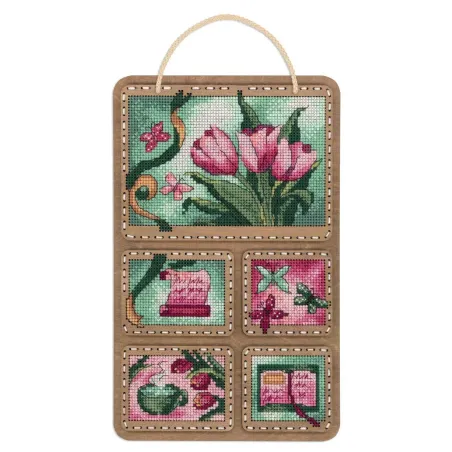 Cross-stich on wooden base "Spring collage" 26*17 cm SO-123