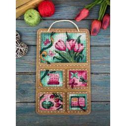 Cross-stich on wooden base "Spring collage" 26*17 cm SO-123