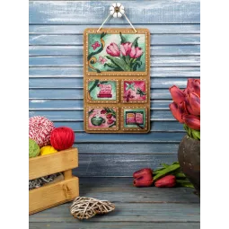 Cross-stich on wooden base "Spring collage" 26*17 cm SO-123