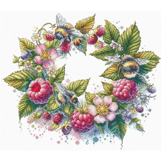 Kit point de croix "Framboises et bourdons" 31,5 x 26,5 cm SANM-44