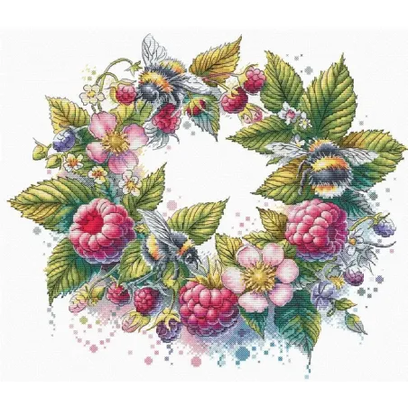 Kit point de croix "Framboises et bourdons" 31,5 x 26,5 cm SANM-44