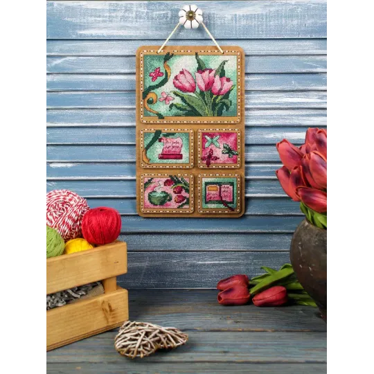 Point de croix sur base en bois "Collage de printemps" 26*17 cm SO-123