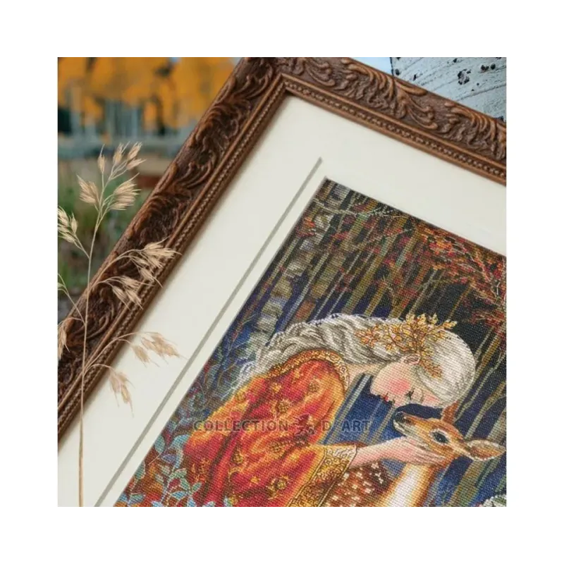 Kryželiu siuvinėjimui skirti rinkiniai "Pasakų mergaitė ir stirna" 24*36 cm RTOM1096