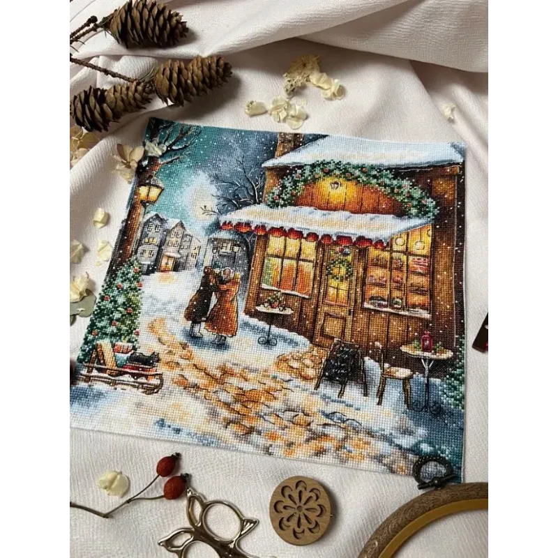 Kit point de croix "En attendant les fêtes" 25,5 x 25 cm SANO-35