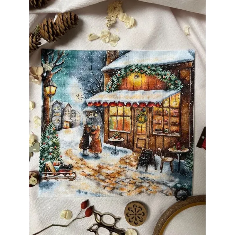 Kit point de croix "En attendant les fêtes" 25,5 x 25 cm SANO-35