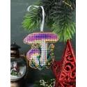 Cross-stich on wooden base"Christmas tree decoration. Russula" 8*7 cm SO-150