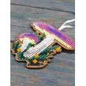Cross-stich on wooden base"Christmas tree decoration. Russula" 8*7 cm SO-150