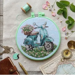 Cross-stitch kit "Moped ride" 15 х 15 cm AAHM-098