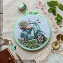 Kit de point de croix "Balade en mobylette" 15 x 15 cm AAHM-098