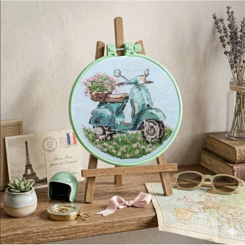 Cross-stitch kit "Moped ride" 15 х 15 cm AAHM-098