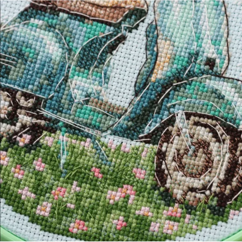 Kit de point de croix "Balade en mobylette" 15 x 15 cm AAHM-098