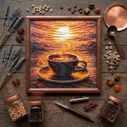 Mittelgroßes Perlenstickset "Duftender Kaffee" 20 х 20 cm AAMB-144