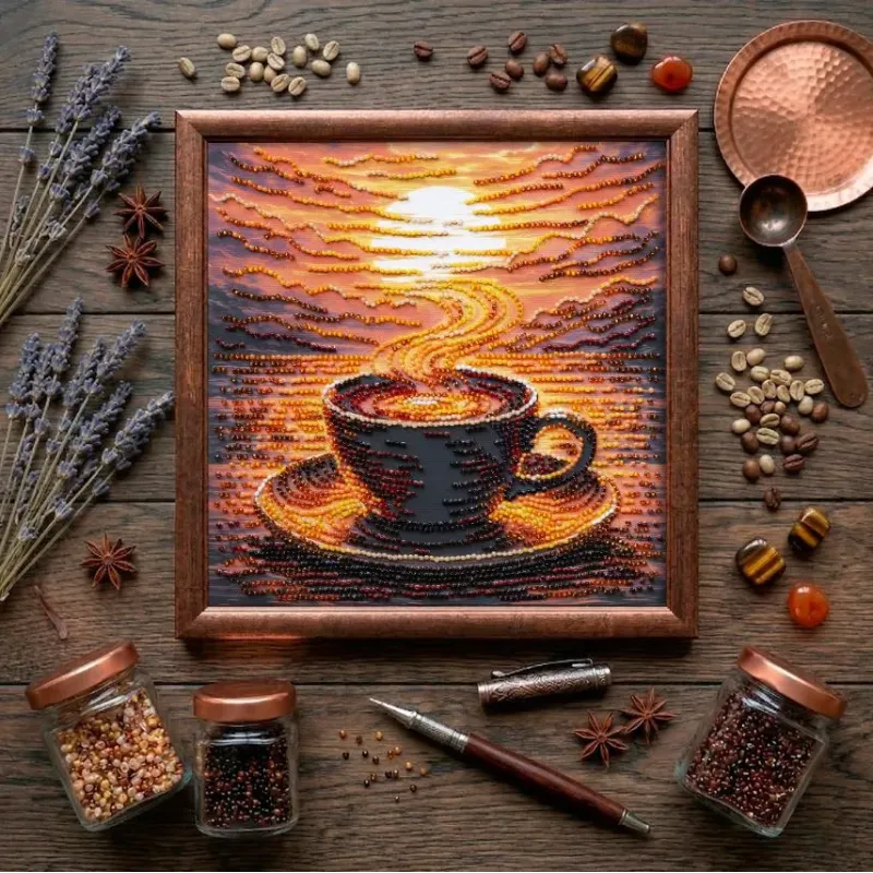 Mittelgroßes Perlenstickset "Duftender Kaffee" 20 x 20 cm AAMB-144
