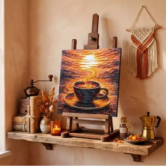 Mittelgroßes Perlenstickset "Duftender Kaffee" 20 x 20 cm AAMB-144