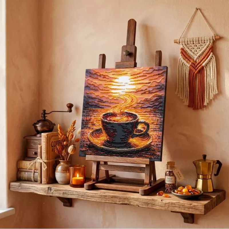 Mid-sized bead embroidery kit "Fragrant Coffee" 20 х 20 cm AAMB-144