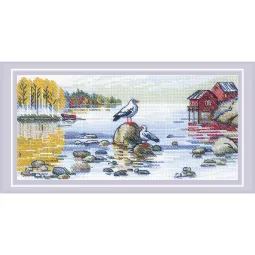 Siuvinėjimo kryželiu rinkinys "Prie ežero" 27x13 cm SR2328
