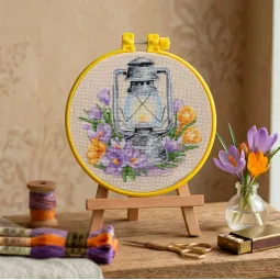 Kryželiu siuvinėjimo rinkinys "Pavasarinis šafranas" 15 x 15 cm AAHM-097