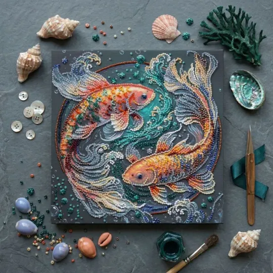 Mid-sized bead embroidery kit "Dancing among the waves" 20 х 20 cm AAMB-142
