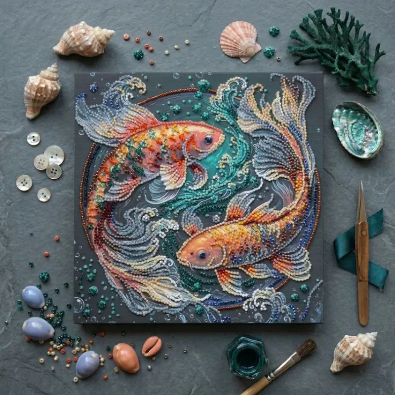 Kit de broderie de perles de taille moyenne "Danser parmi les vagues" 20 x 20 cm AAMB-142