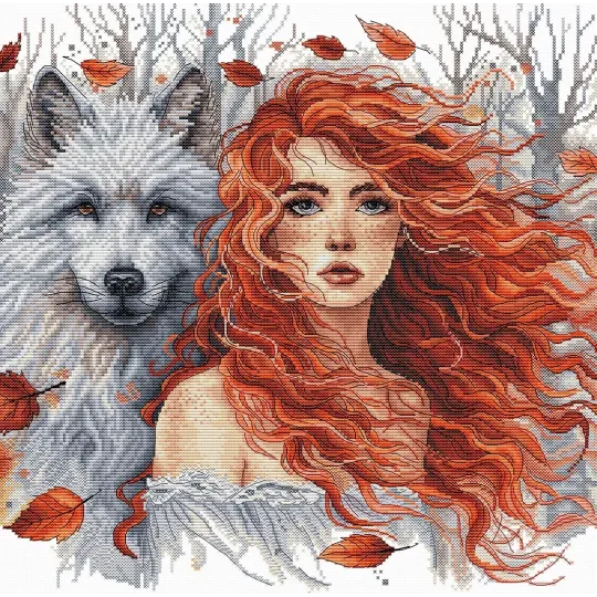 Cross stitch kit  "The Ginger Girl and the Wolf'' 31.75 x 31.43 cm AVA-P049