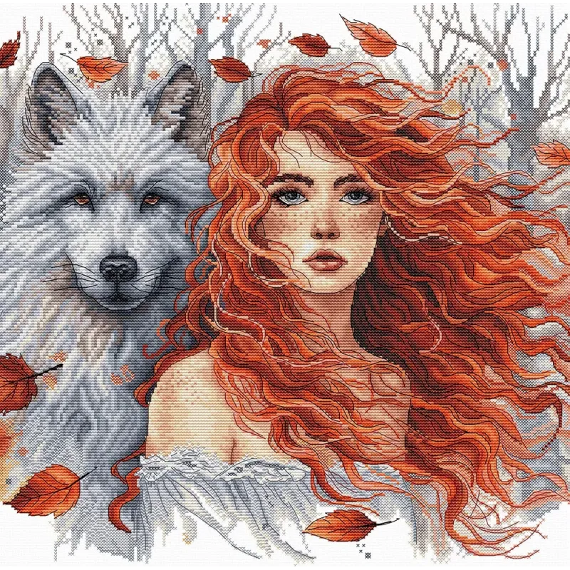 Cross stitch kit  "The Ginger Girl and the Wolf'' 31.75 x 31.43 cm AVA-P049