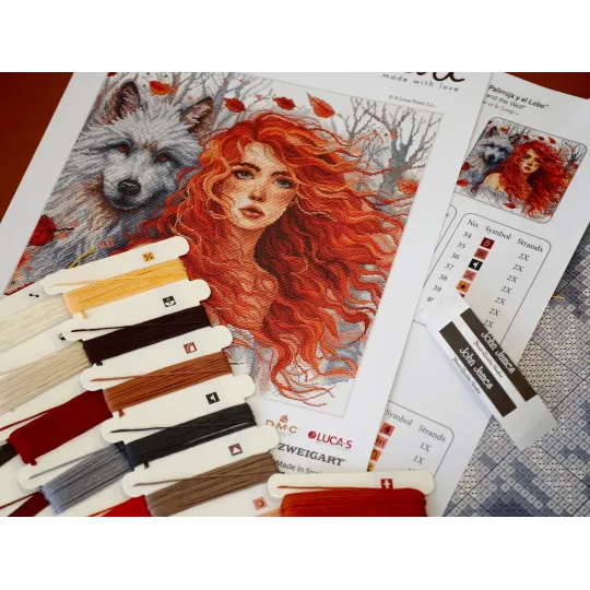 Cross stitch kit  "The Ginger Girl and the Wolf'' 31.75 x 31.43 cm AVA-P049