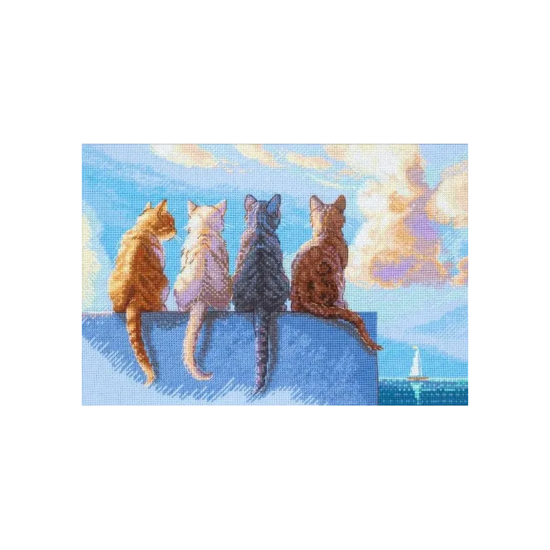 Kit point de croix Chats au bord de la mer 30x21 cm SRA1034
