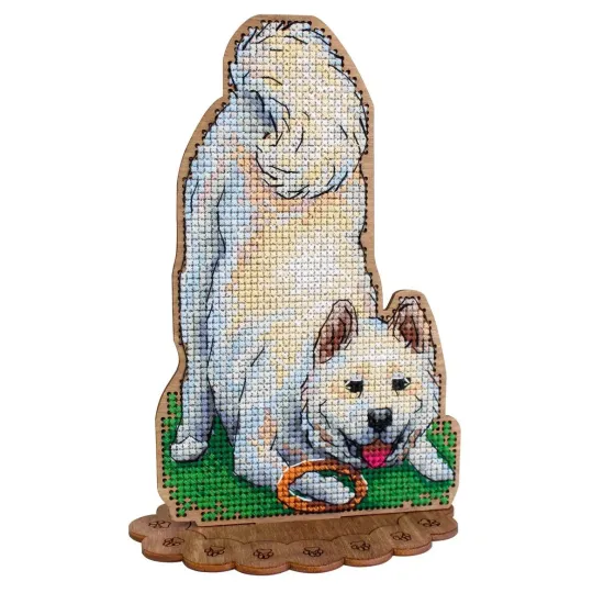 Cross-stich on wooden base "Shiba Inu" 17*12 cm SO-170
