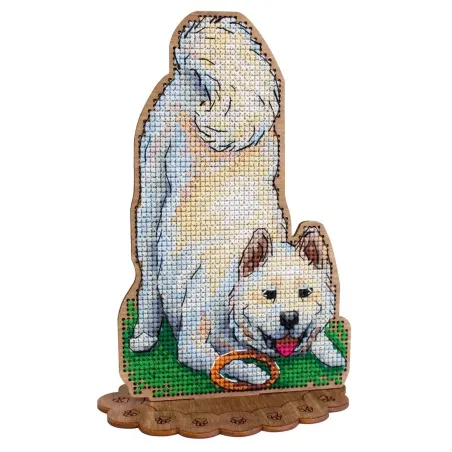 Cross-stich on wooden base "Shiba Inu" 17*12 cm SO-170