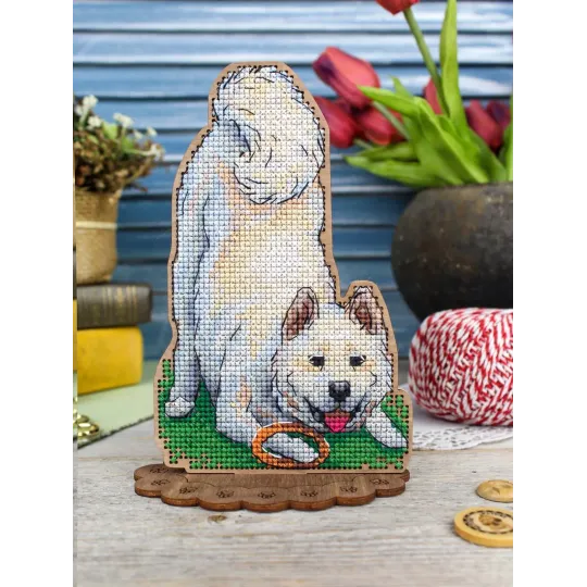 Cross-stich on wooden base "Shiba Inu" 17*12 cm SO-170