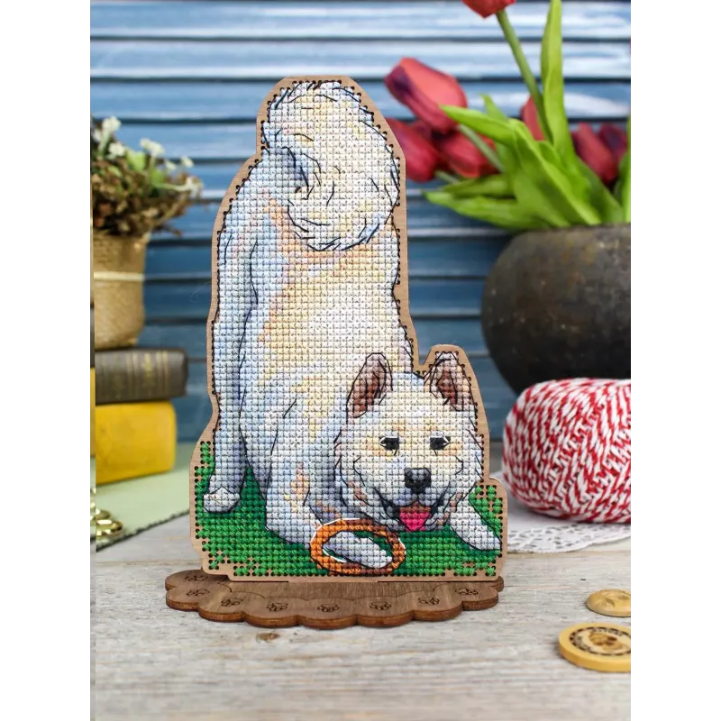 Cross-stich on wooden base "Shiba Inu" 17*12 cm SO-170