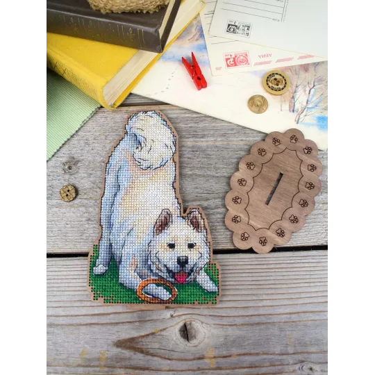 Kryželiu siuvinėjimas ant medinio pagrindo "Shiba Inu" 17*12 cm SO-170