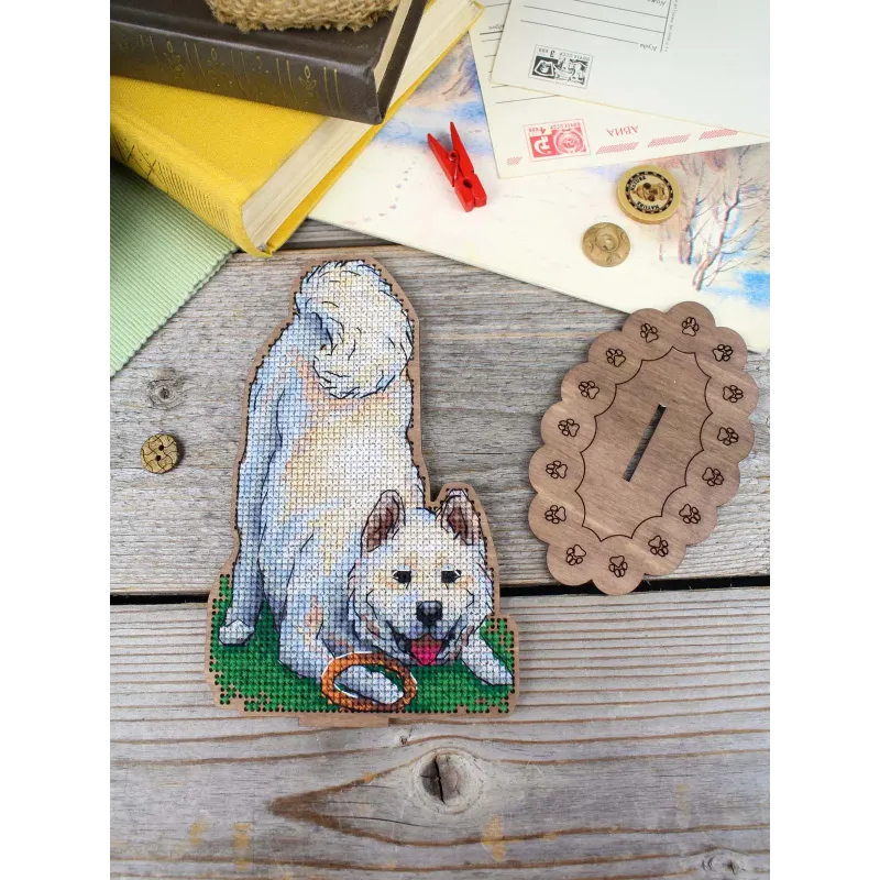 Point de croix sur base en bois "Shiba Inu" 17*12 cm SO-170