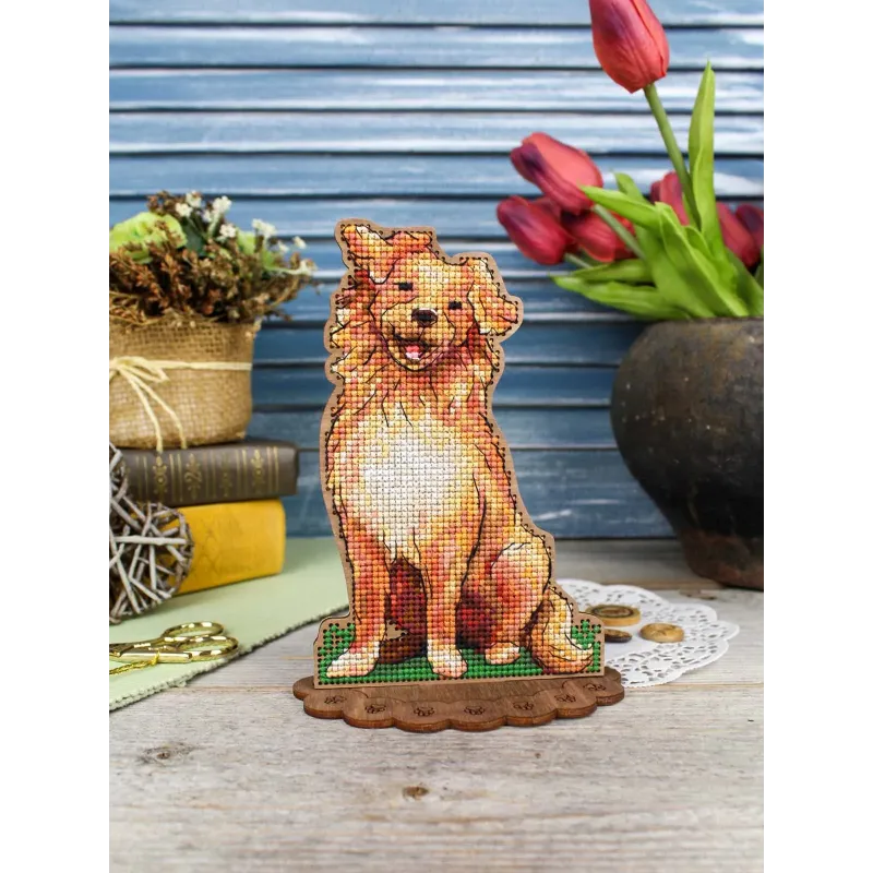 Point de croix sur base en bois "Retriever" 16*12 cm SO-168