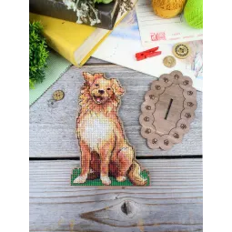 Cross-stich on wooden base "Retriever" 16*12 cm SO-168