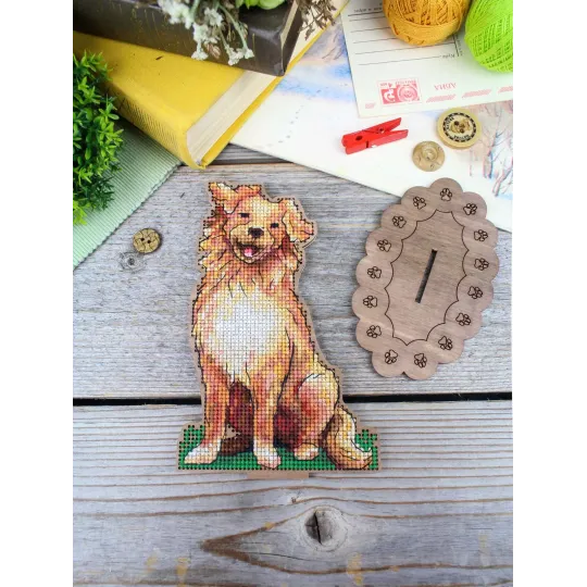 Cross-stich on wooden base "Retriever" 16*12 cm SO-168