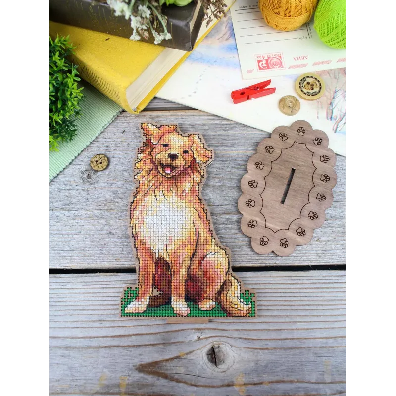 Point de croix sur base en bois "Retriever" 16*12 cm SO-168