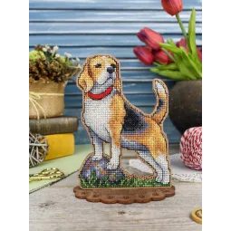 Cross-stich on wooden base "Beagle" 15*12 cm SO-169