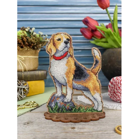 Kreuzstich auf Holzunterlage "Beagle" 15*12 cm SO-169