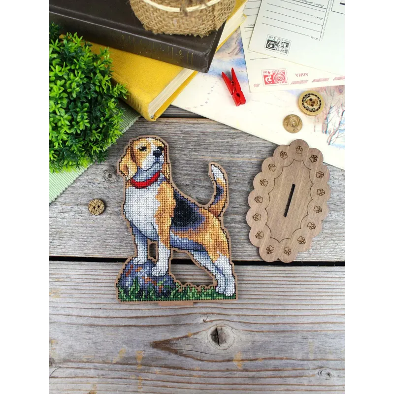 Kreuzstich auf Holzunterlage "Beagle" 15*12 cm SO-169