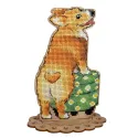 Cross-stich on wooden base "Corgi and ottoman" 16*12*7 cm SO-163
