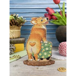 Kreuzstich auf Holzbasis "Corgi und Ottomane" 16*12*7 cm SO-163