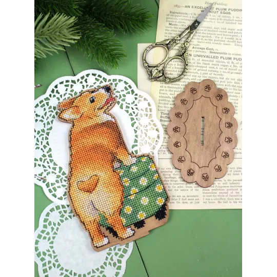 Kreuzstich auf Holzbasis "Corgi und Ottomane" 16*12*7 cm SO-163