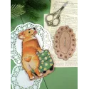 Cross-stich on wooden base "Corgi and ottoman" 16*12*7 cm SO-163