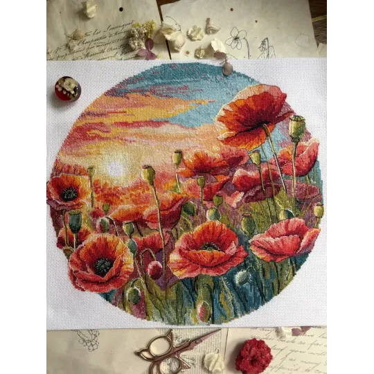 Siuvinėjimo kryželiu rinkinys "Saulė aguonose" 29 x 27 cm SANS-85