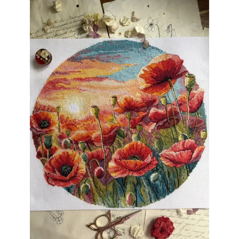 Kit point de croix "Soleil dans les coquelicots" 29 x 27 cm SANS-85
