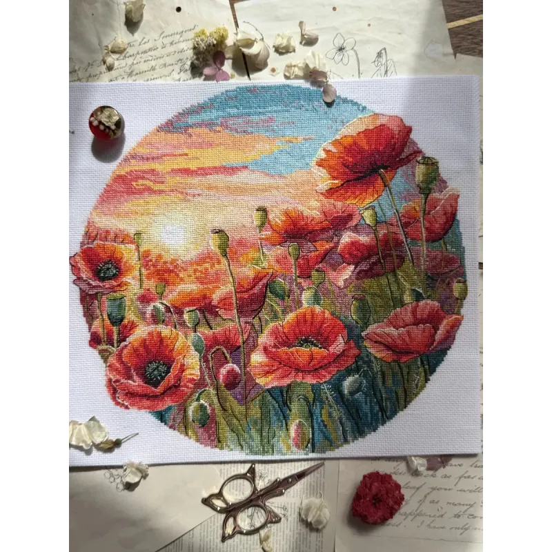 Kit point de croix "Soleil dans les coquelicots" 29 x 27 cm SANS-85