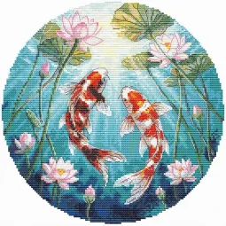 Cross stitch kit "Carps and lotuses" 21.5 x 21.5 cm SANK-73